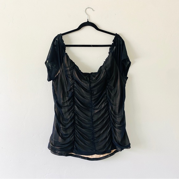 Torrid Ruched Off-the-Shoulder Mesh Blouse - Picture 6 of 7